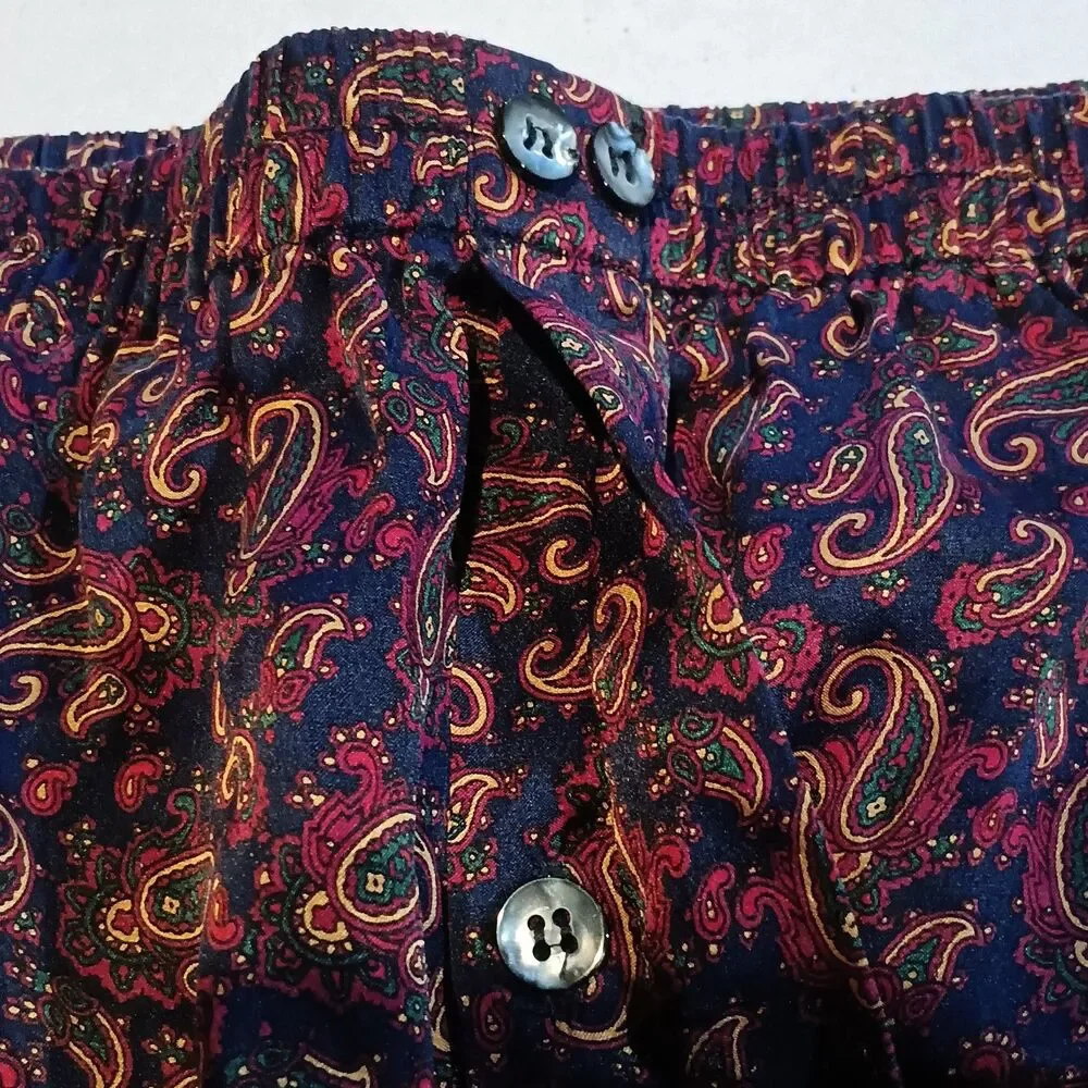 Vintage Victorias Secret Silk Boxer Shorts-Large-Paisley Print-Elastic Waist-90s